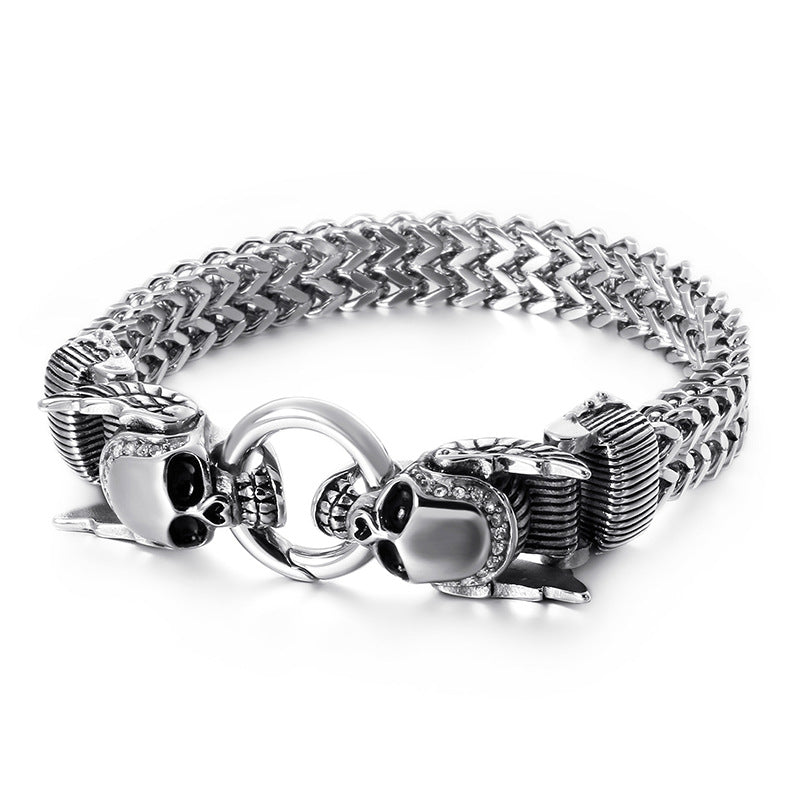 Loookus - 925 Sliver Skull Punk Men's Retro Vintage Pattern Bracelet