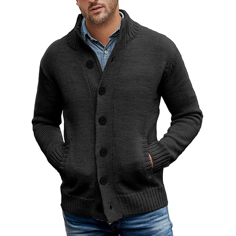 Loookus - Men's sweater cardigan pure color single breasted knit autumn and winter jacket coat