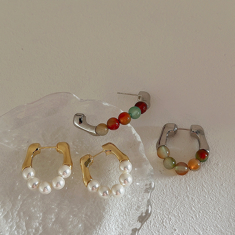 Loookus - Simple Natural Stone Pearl Earrings