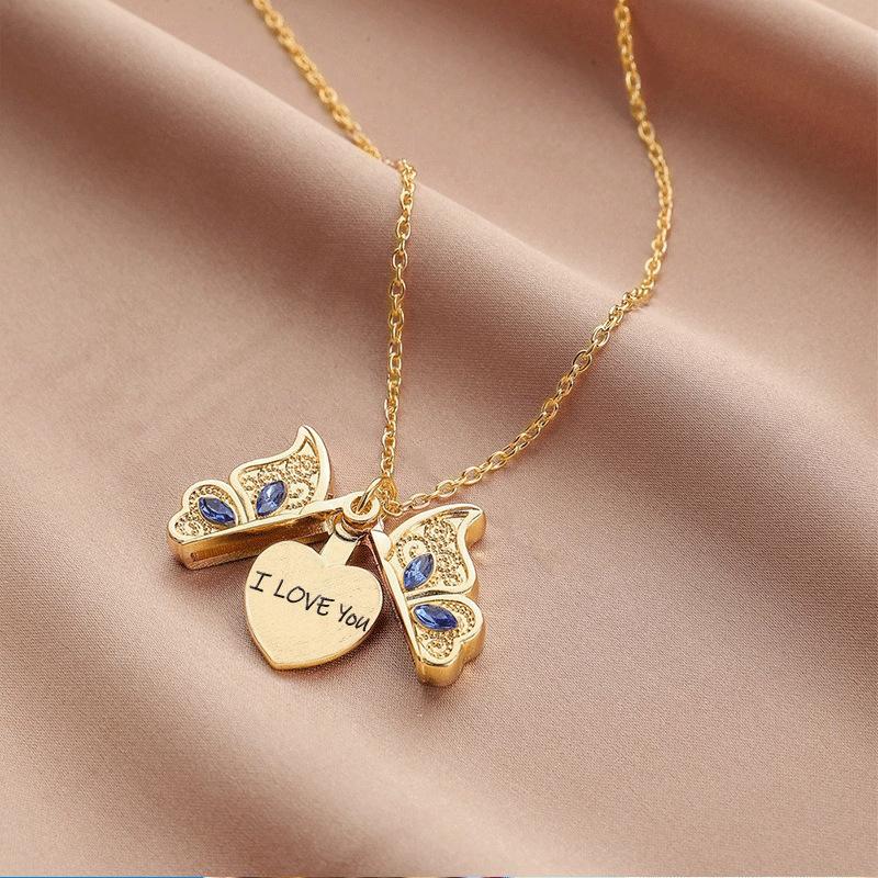 Loookus - Women's Butterfly I Love You Love Heart Pendant Necklace