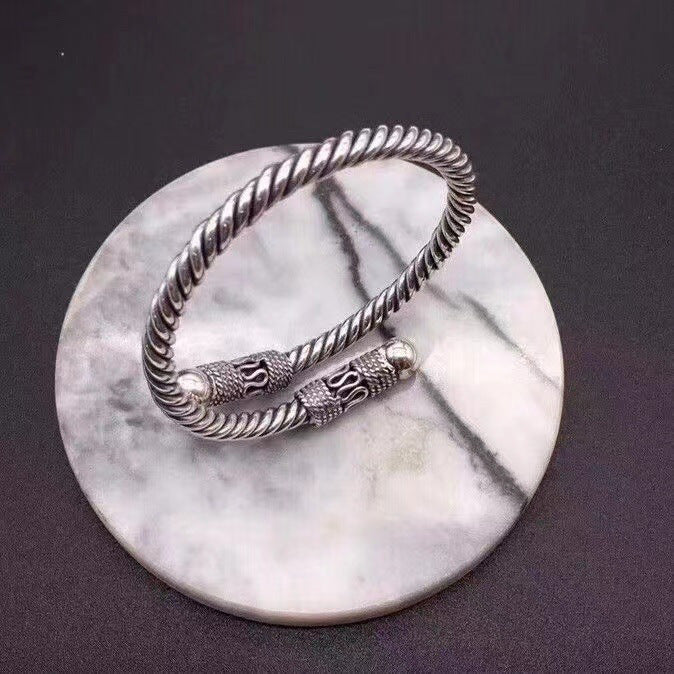 Loookus - 925 Silver Vintage Thread Handwoven Adjustable Open Bracelet