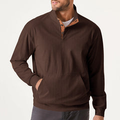 Loookus - Waffle Textured Solid Color Button-Up Corduroy Polo Shirt with Long Sleeves