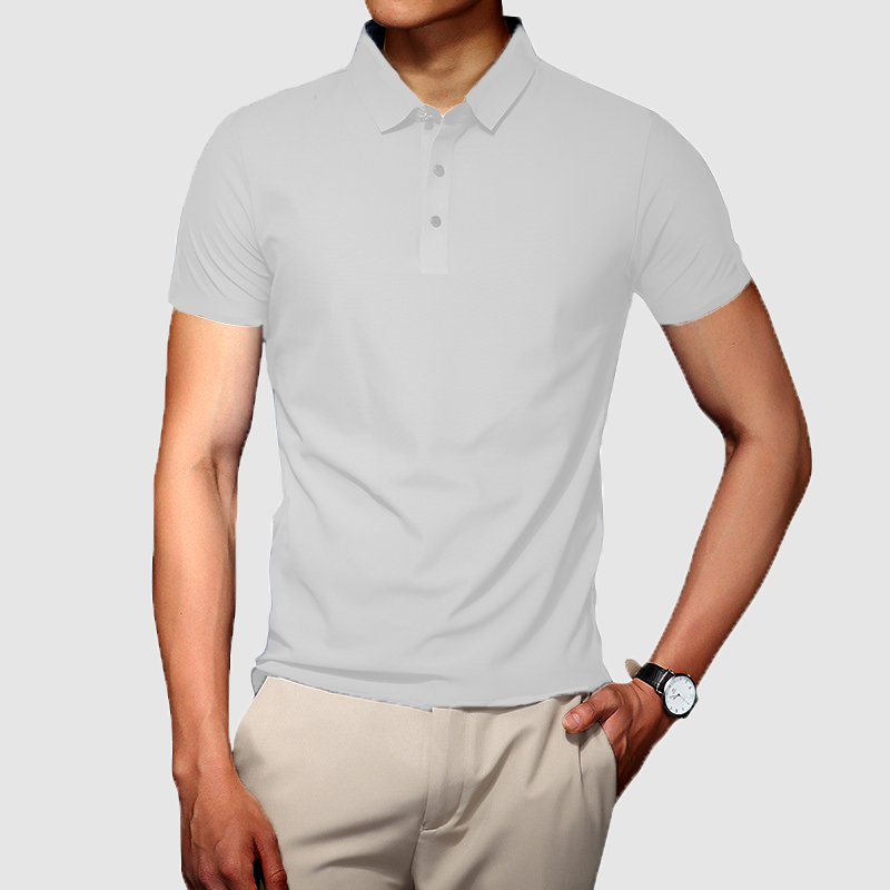 Loookus - Men's summer ice silk without trace business lapel solid color simple t-shirt