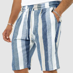 Loookus - Men's Vacation Striped Cotton Linen Shorts