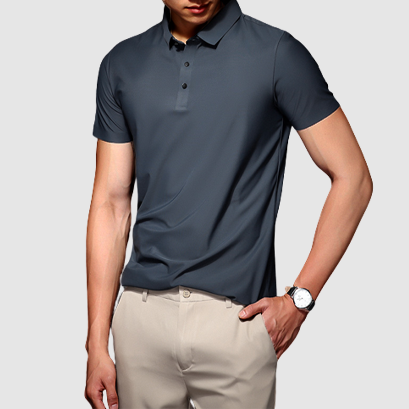 Loookus - Men's summer ice silk without trace business lapel solid color simple t-shirt