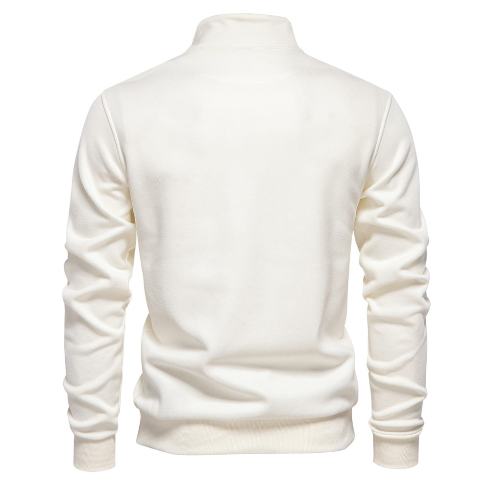 Loookus - Men's fashion Pure Color Stand-up Half-zip Long-sleeved Sweatshirt