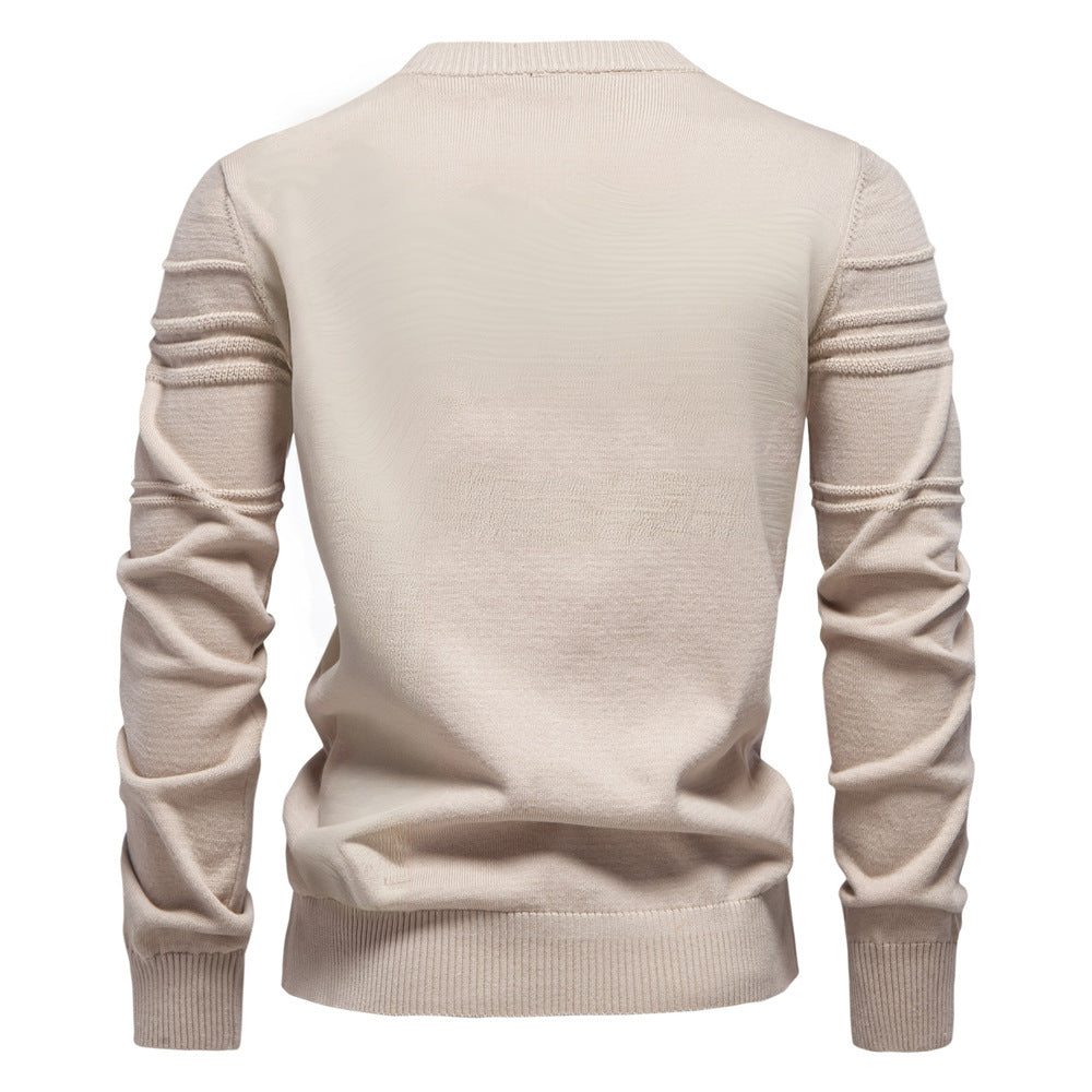 Loookus - New men's round-neck, long-sleeved slim fit knitted four textured sweater