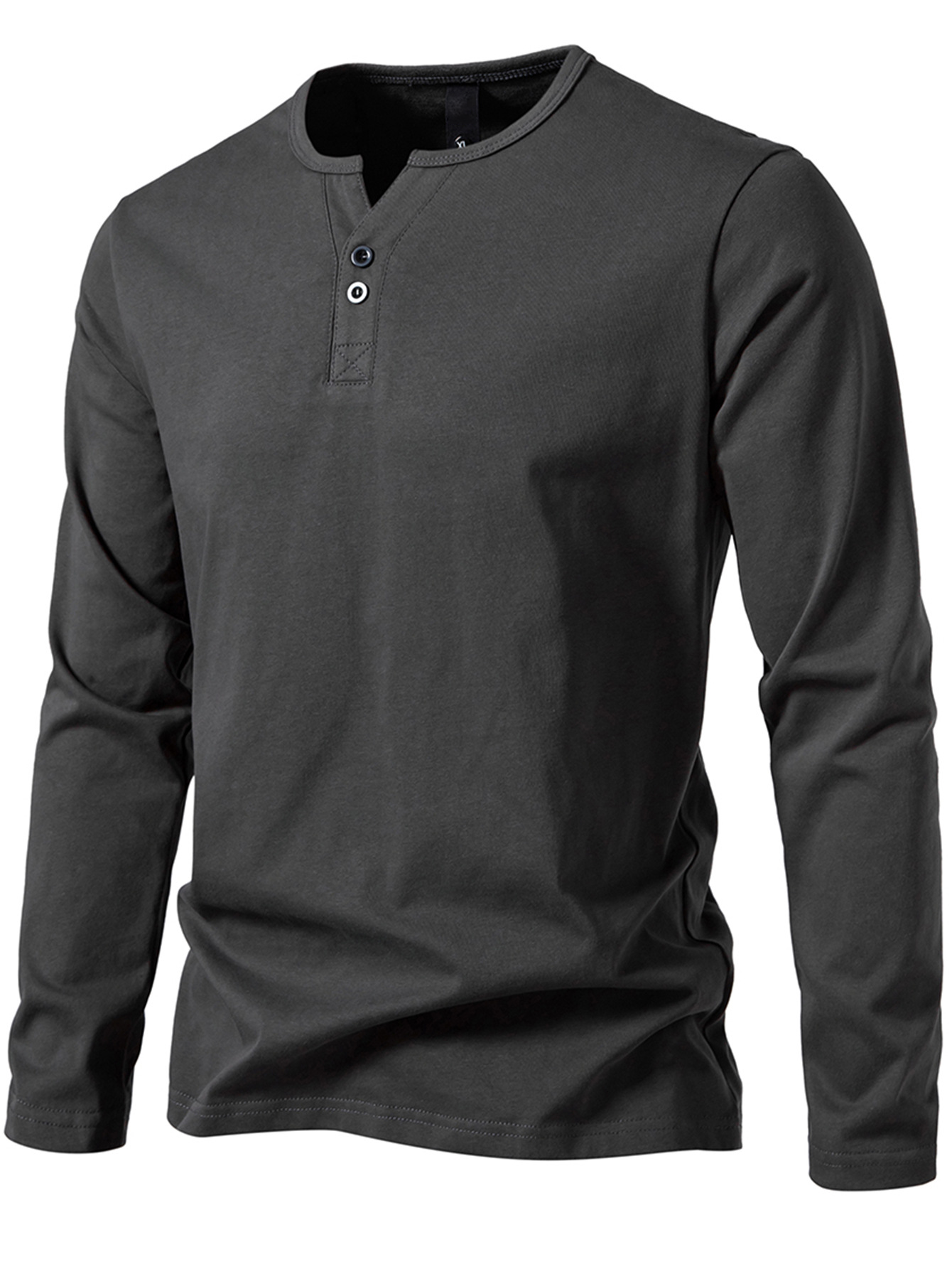 Loookus - Long Sleeve Cotton With Small V-Shape Collar Henley Shirt