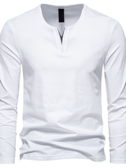 Loookus - Long Sleeve Waffle Knit V-Shape Henley