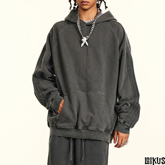 Loookus-Fit Hooded Sweatshirt with Ribbed Hem
