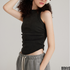 Loookus- Retro Washed Cropped Ruched Tank Top