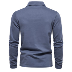 Men's Casual and Comfortable Solid Color Lapel undershirt Long Sleeve Polo Shirt