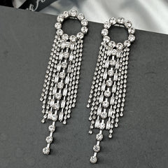 Loookus - Rhinestone Tassel Earrings