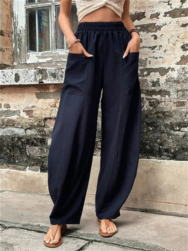 Loookus - Women's Wide Leg Pants Trousers Navy Black Light Green Fashion Casual Daily Side Pockets Full Length Comfort Solid Colored S M L XL 2XL