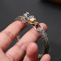 Loookus - 925 Silver Retro Hand Woven Gold Head Bracelet