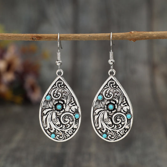 Loookus - Vintage drop-shaped turquoise floral earrings
