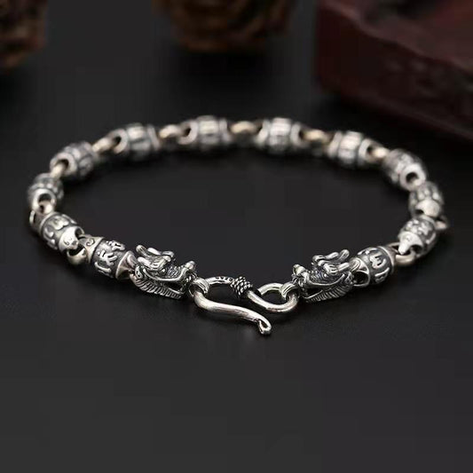 Loookus - 925 Silver Six Character Mantra Dragon Head Bracelet