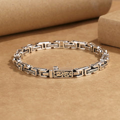 Loookus - 925 Silver Vintage Sanskrit Mantra Dragon Pattern Bracelet