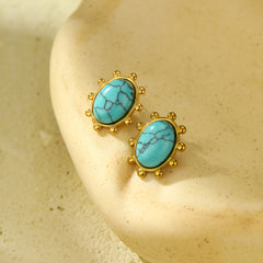 Loookus - Turquoise Titanium Steel Earrings