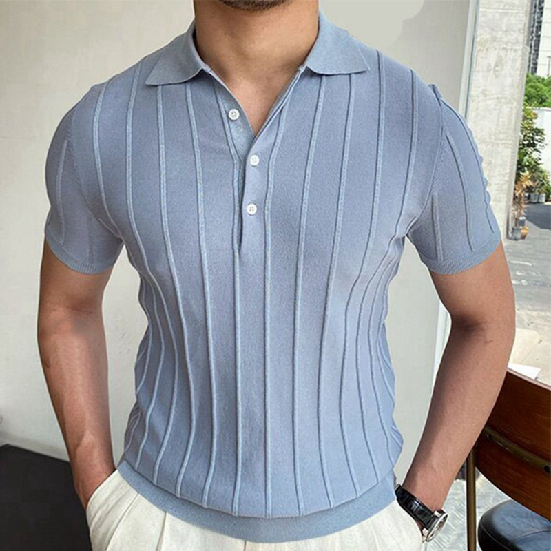 Loookus - Men's solid color sweater lapel short sleeve business POLO shirt