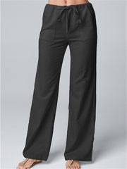 Loookus - Women's Wide Leg Pants Trousers Cotton Faux Linen White Khaki Grey Fashion Casual Daily Side Pockets Wide Leg Full Length Comfort Plain S M L XL 2XL