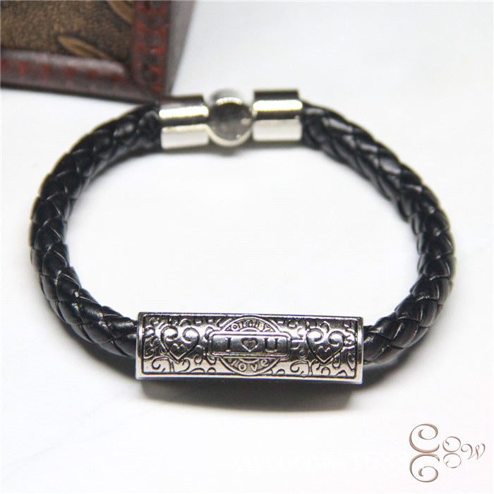 Loookus - European leather +925 Silver lovers bracelet simple love wish