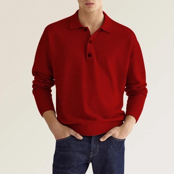 Men's Casual and Comfortable Solid Color V Collar Long Sleeve Shirt