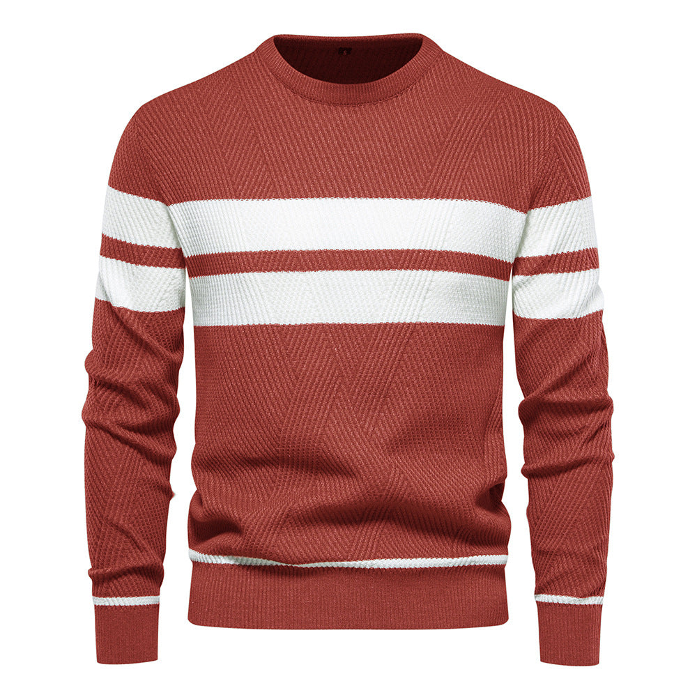 Loookus - New autumn and winter men's round-neck, long-sleeved slim fit knitted textureed sweater