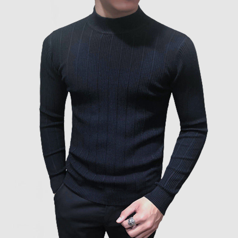 Loookus - Men's Striped Half Turtle Neck Long Sleeve Basic Sweater