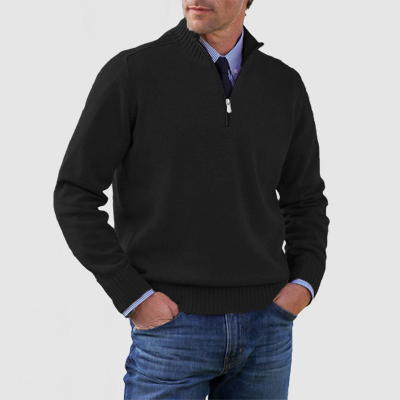 Loookus - Men's Solid Color Stand Collar Zipper Basic Sweater