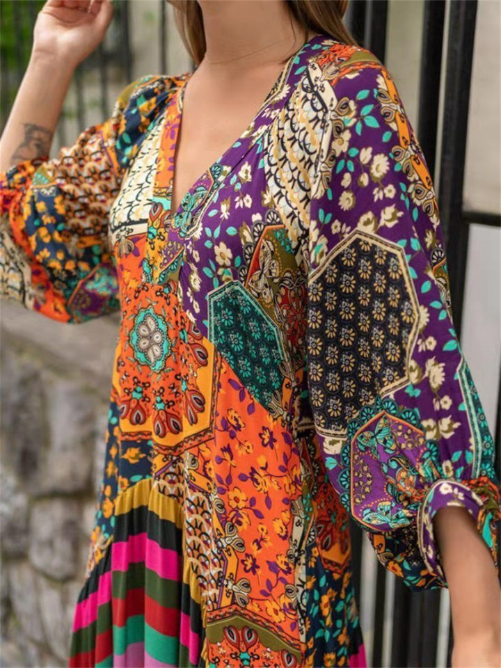 Loookus - Printed Long Ethnic Dress New Temperament Dress