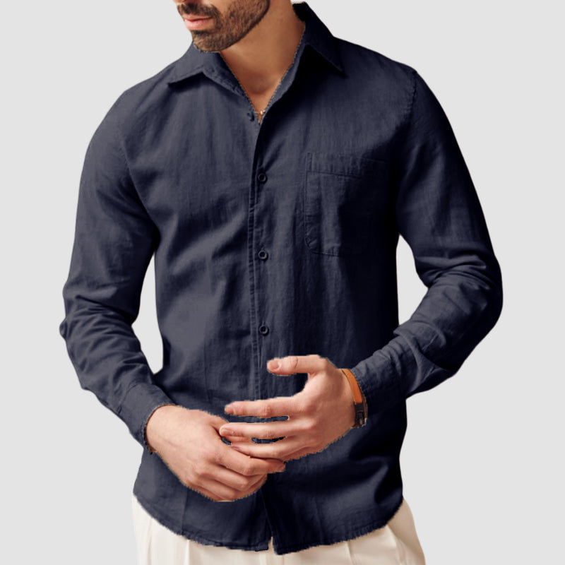 Loookus - Men's Casual Cotton Linen Pocket Shirt