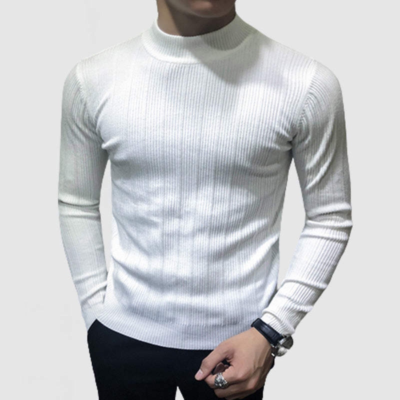 Loookus - Men's Striped Half Turtle Neck Long Sleeve Basic Sweater