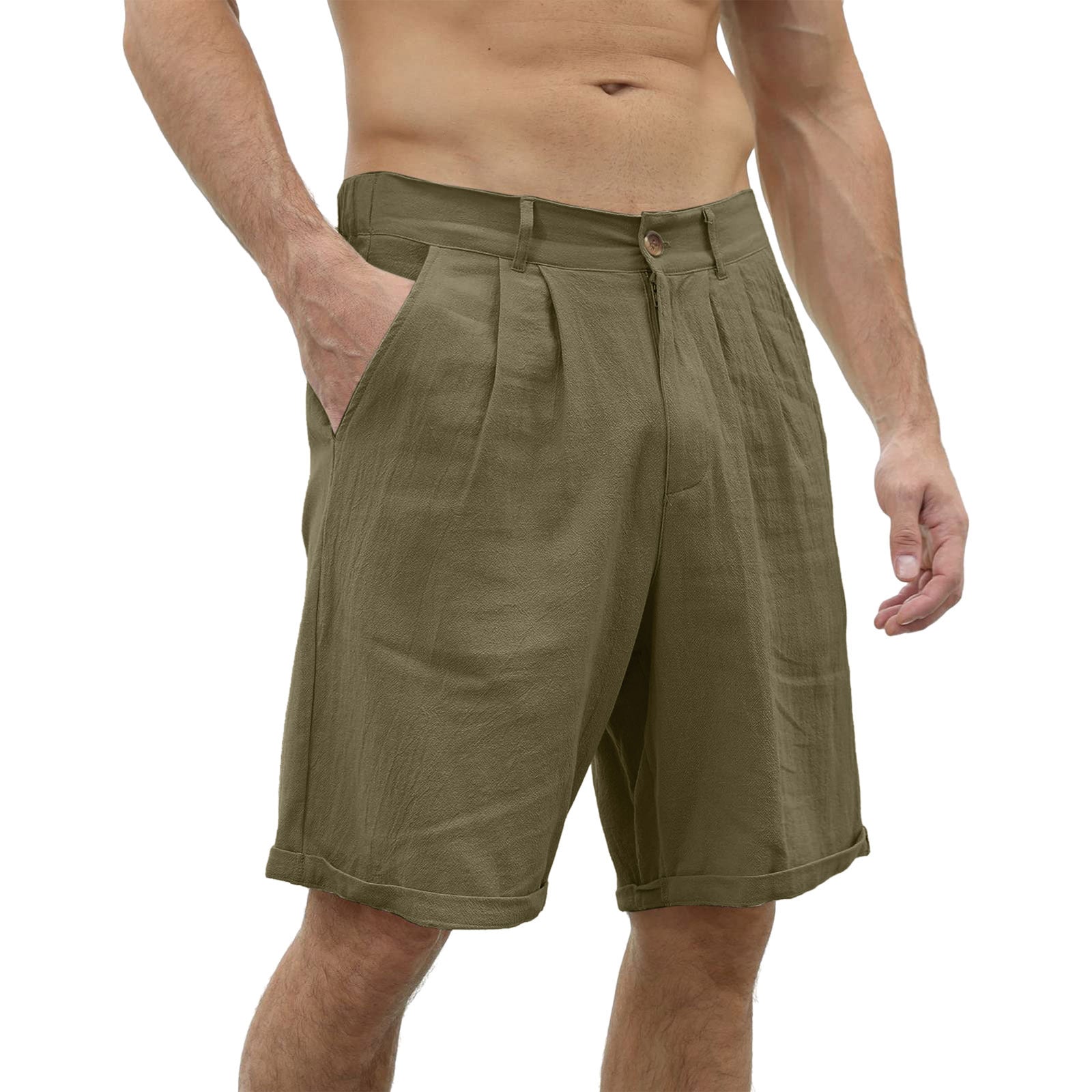 Loookus - Men's Shorts Linen Shorts Summer Shorts Beach Shorts Pocket Plain Comfort Breathable Outdoor