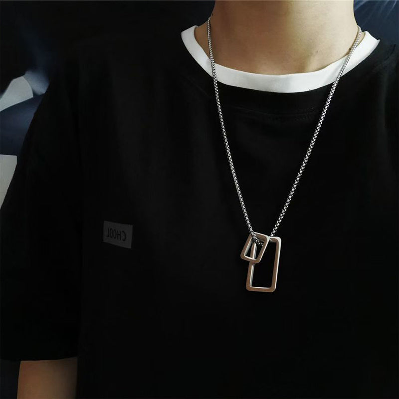 Loookus - Personalized Retro Double-Layer Square Frame Men'S Necklace