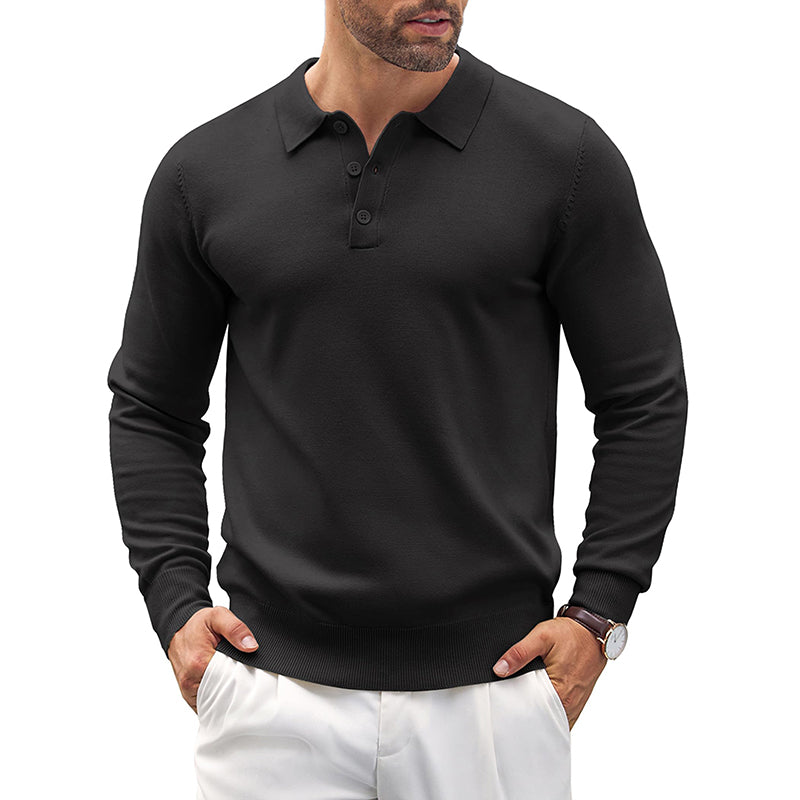 Loookus - Mens Knit Casual Long Sleeve Classic Polo Shirts