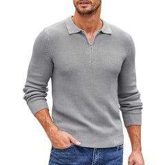 Loookus - Men's Zip Long Sleeve Casual Knit Polo Sweater