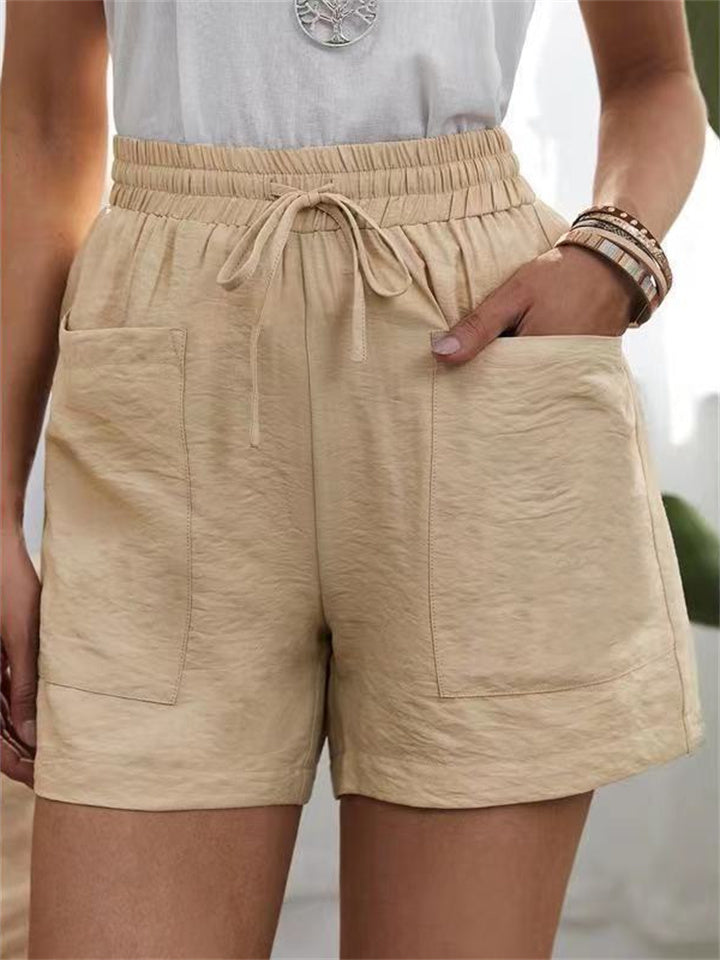 Loookus - Summer Women's New Loose Linen Casual Shorts Solid Color High Waist Wide Leg Pants