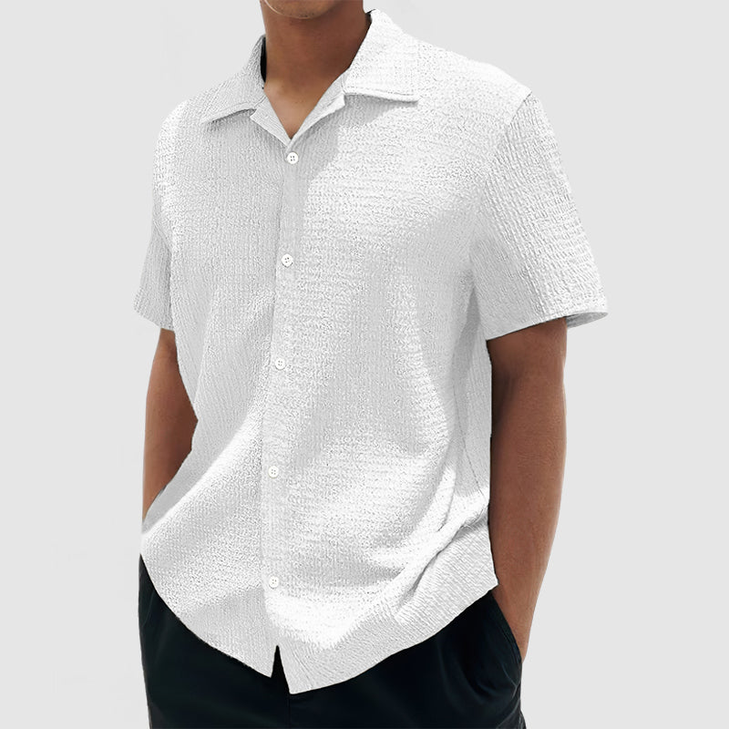 Loookus - Men's Everyday Casual Cotton Textured Short Sleeve Shirt