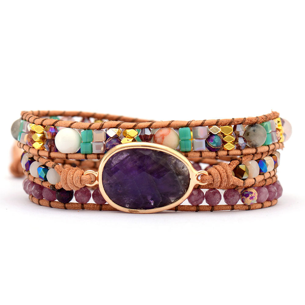 Loookus - Amethyst Healing Bracelet Good Luck Friendship Hand-woven cowhide Bracelet