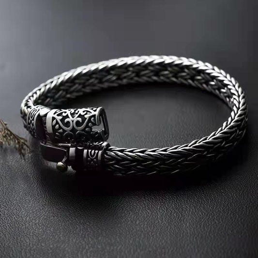 Loookus - 925 Silver Hand woven bracelet lettering vintage fashion men's personalized rough