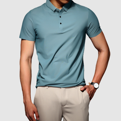 Loookus - Men's summer ice silk without trace business lapel solid color simple t-shirt