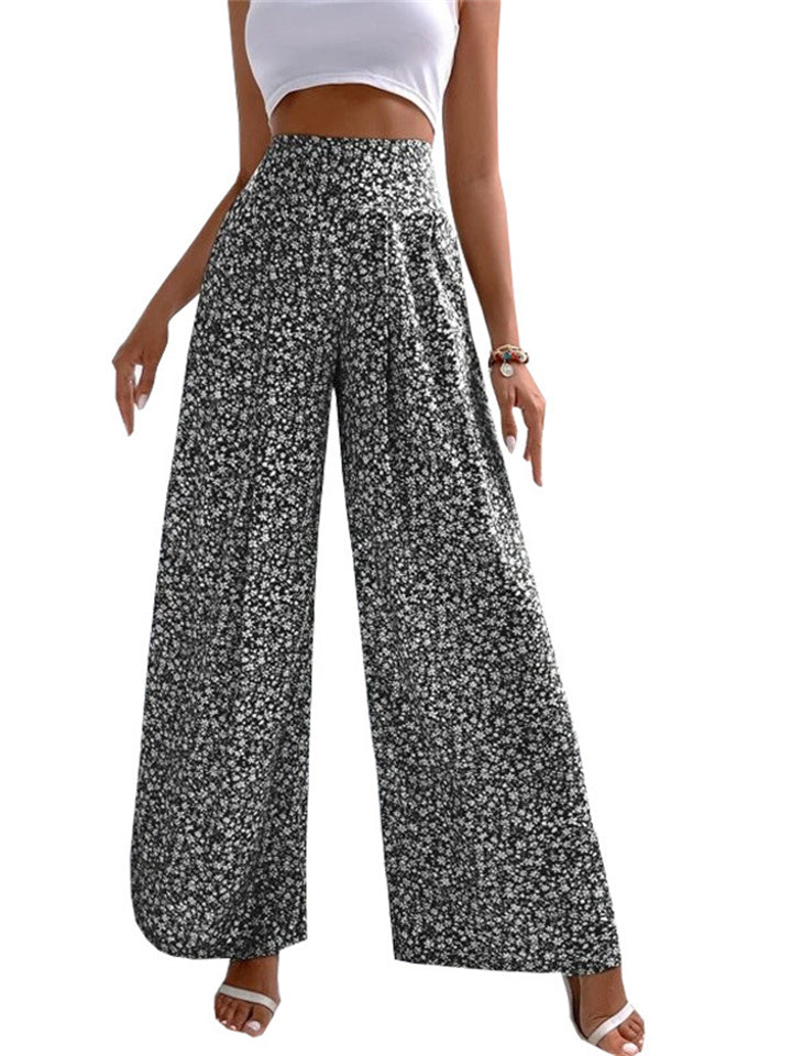 Loookus - Women's New Floral Casual Pants Pants Loose Printing Waist Pants Straight Pants