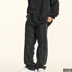 Loookus-Urban Comfort Cotton Pants with Contrasting Fabric and Ribbed Cuffs