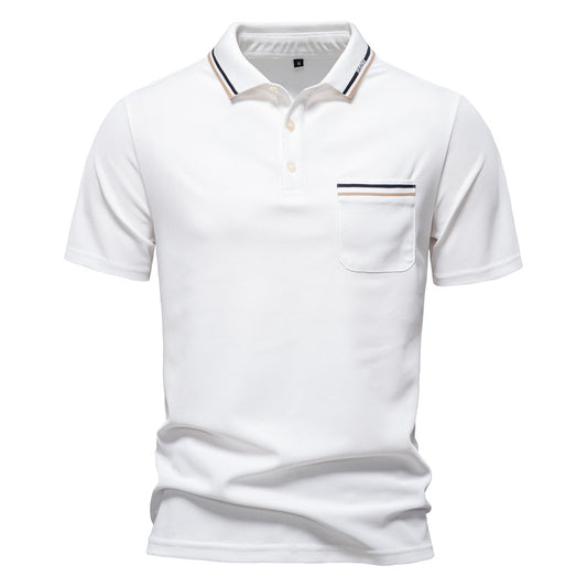LOOOKUS - Men's Casual and Comfortable Cotton Short Sleeve Polo-Neck Shirt With Two Line Design