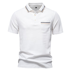LOOOKUS - Men's Casual and Comfortable Cotton Short Sleeve Polo-Neck Shirt With Two Line Design