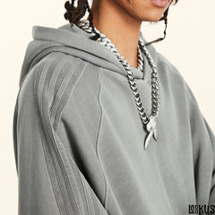 Loookus-Fit Hooded Sweatshirt with Ribbed Hem