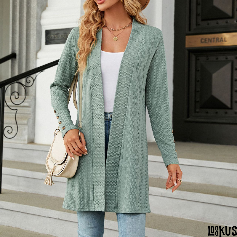 Loookus - Long Sleeve Open-Front Cardigan