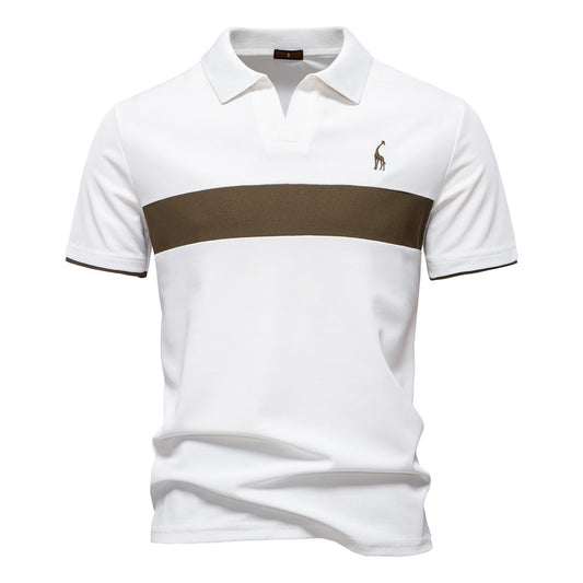 LOOOKUS - Men's Casual and Comfortable Cotton Short Sleeve Polo-Neck Shirt With Patchwork Design