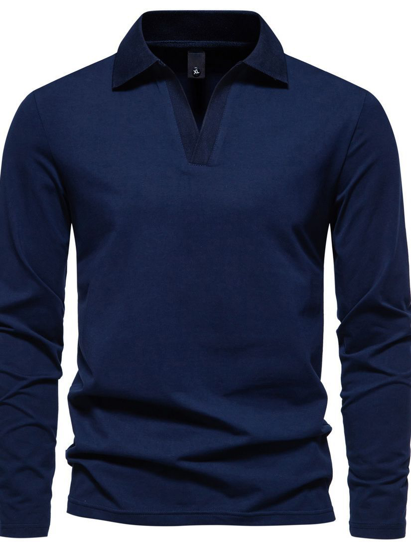 Men's Casual and Comfortable Solid Color Lapel undershirt Long Sleeve Shirt